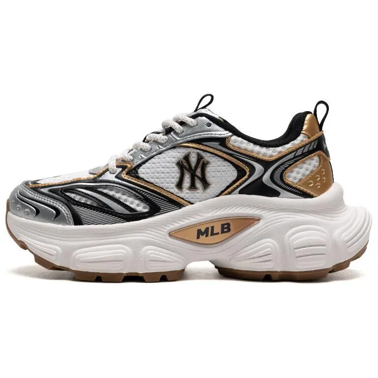 MLB New York Yankees Comfortable Slip Resistant Abrasion Resistant Low top Chunky Sneakers Unisex White Gold