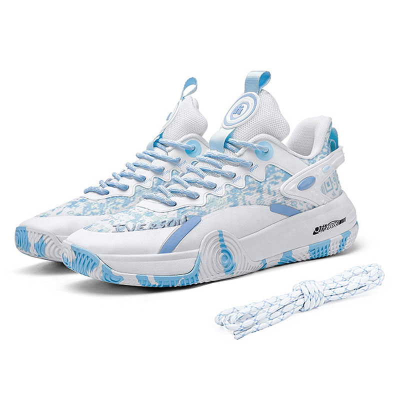 IVERSON Chase Hunt 1 White Sky Blue Cushioning Slip Resistant Abrasion Resistant Breathable Low top Basketball Shoes
