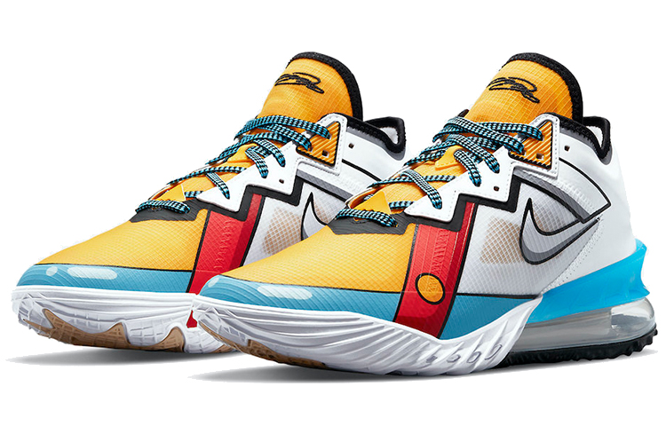 Мужские кроссовки Nike Lebron 18 Low "Stewie Griffin" (белый / синий / желтый) — Белый / синий / жёлтый — фото 3