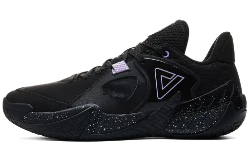 Peak Outfield Overlord V1 Leather Mesh, Double Density, Outfield Shock Absorbing Shoes, Breathable, Non-Slip and Wear-Resistant, Low-top Practical Basketball Shoes, Men's Black