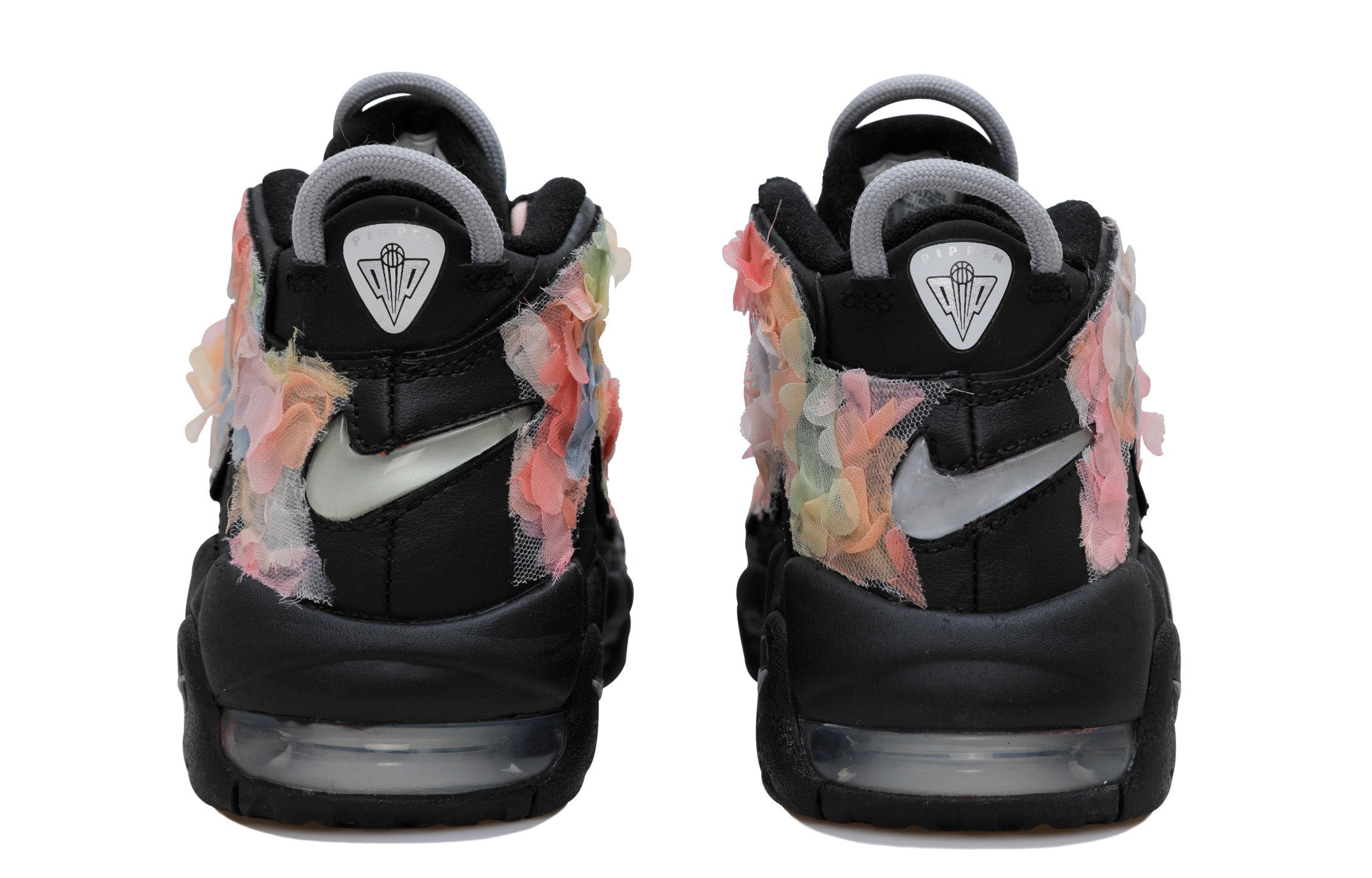 Nike Air More Uptempo Multicolor Flower Cushioning, Wear Resistant Mid top Vintage Basketball Shoes GS Black Pink