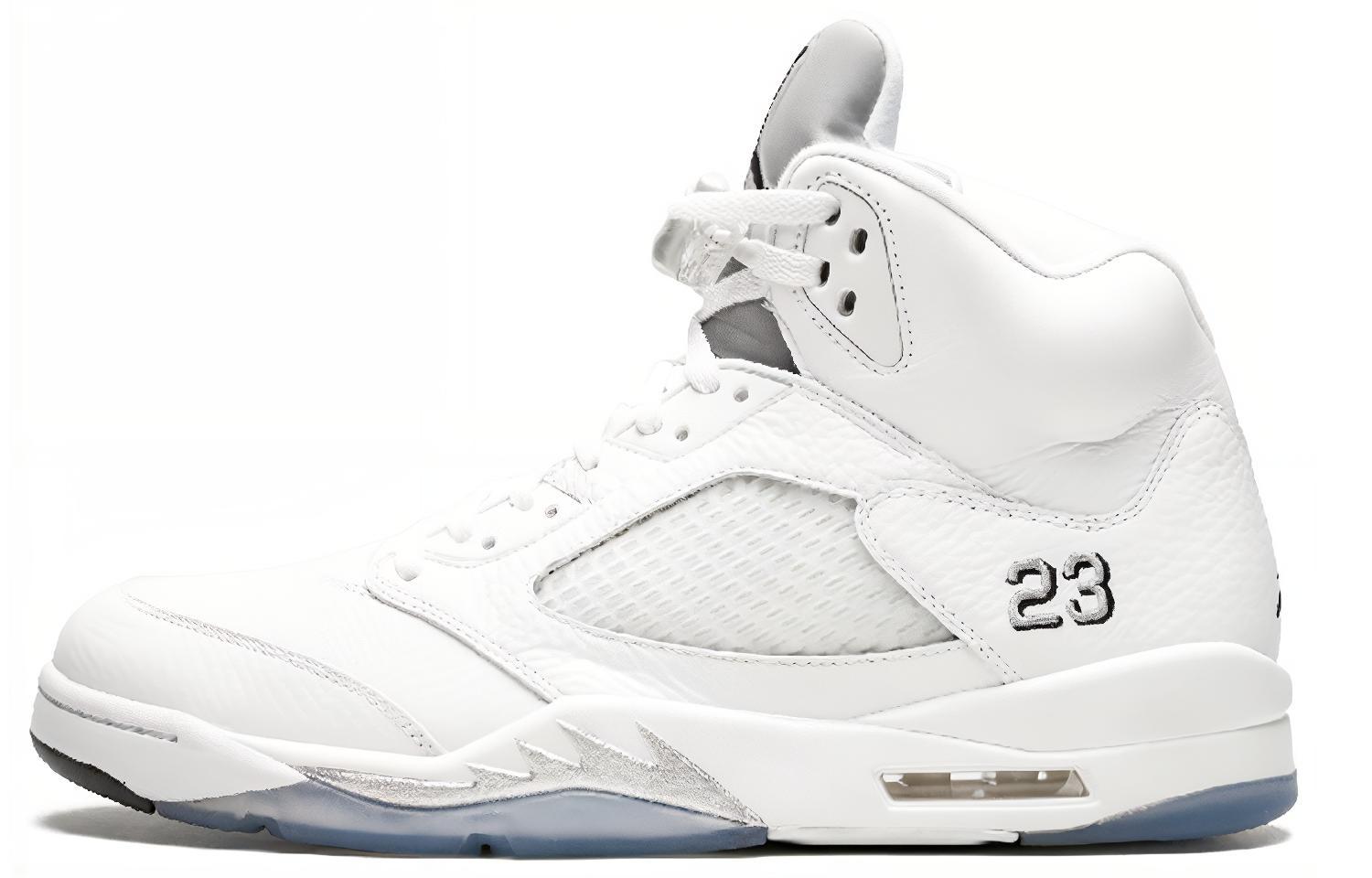 Jordan Air Jordan 5 retro metallic white trendy high-top retro basketball shoes men's white 2015 version