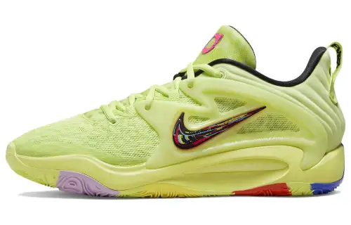 Nike KD 15 round toe comfortable fabric synthetic leather TPU shock-absorbing anti-slip wear-resistant wrapping support low-top basketball shoes men's fluorescent yellow foreign version