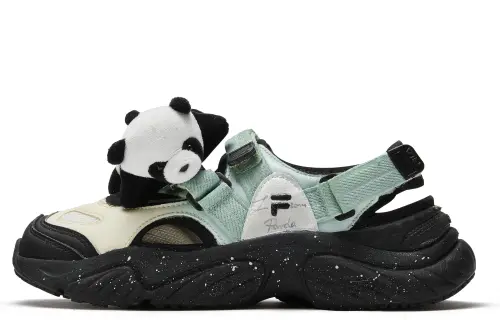 FILA FUSION Conch Freedom Panda, Pangda Beach Sandals Women's Black And White Cyan