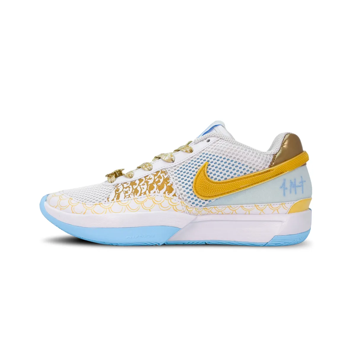 Nike Ja 1 Cushioning Slip Resistant Low top Basketball Shoes Unisex White Blue Gold