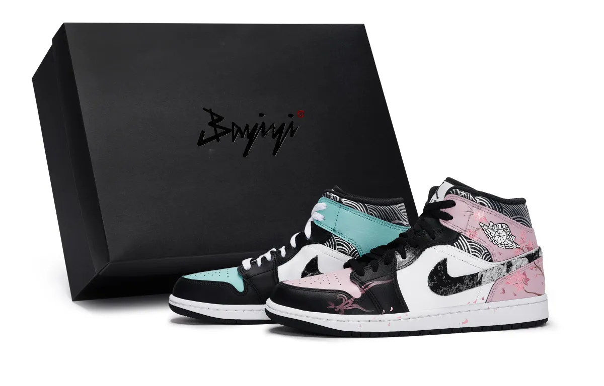 Jordan Air Jordan 1 811 Manufacturing, Peach Blossom Melody, Special Shoe Box Mid top Vintage Basketball Shoes Unisex