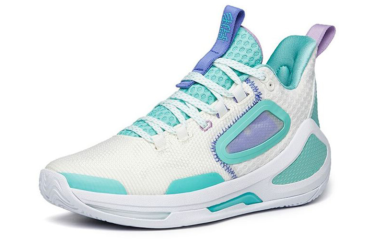 Anta Alien 3 Nitrogen Technology Wear-Resistant Slip-Resistant Lightweight Mid-Top Basketball Shoes Beige White Green