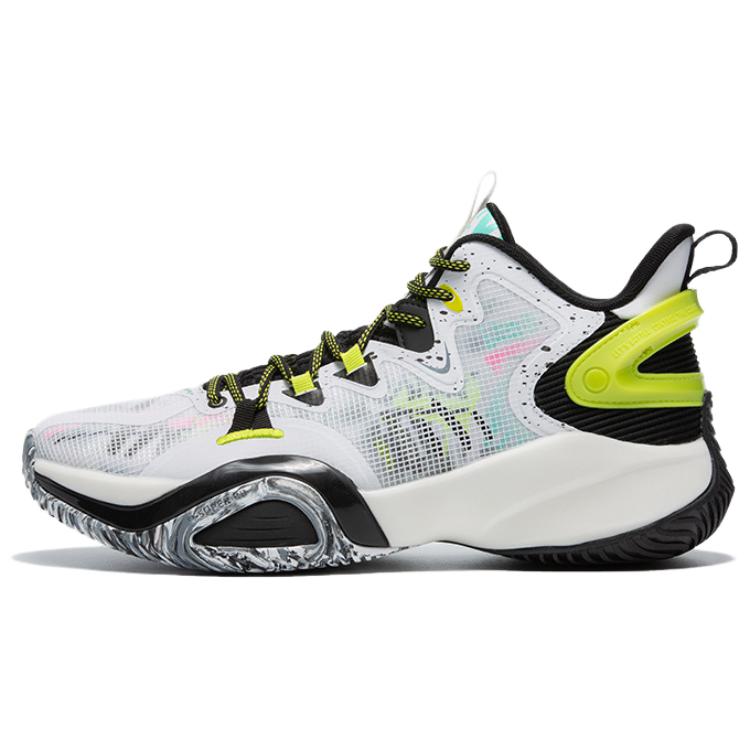 QIAODAN Cushioning Slip Resistant Abrasion Resistant Breathable High top Basketball Shoes Men’s White Black