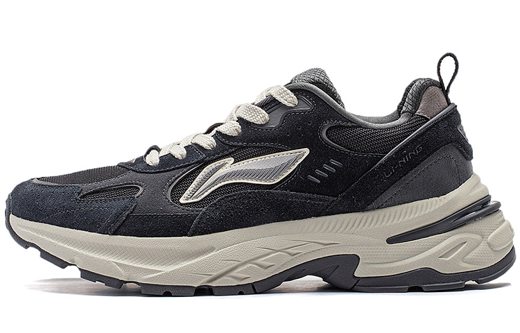 Li Ning Beicheng Cushioning Slip Resistant Abrasion Resistant Support Low top Chunky Sneakers Men's Black Gray