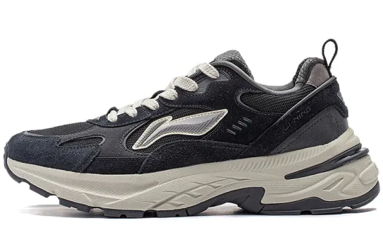 Li Ning Beicheng Cushioning Slip Resistant Abrasion Resistant Support Low top Chunky Sneakers Men's Black Gray