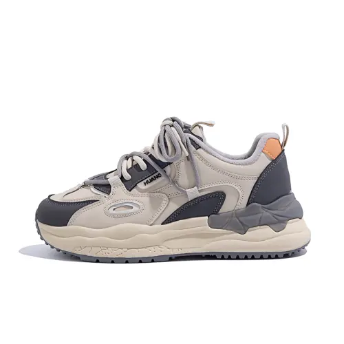 HUANQIU Low top Chunky Sneakers Women's Beige Blue Fleece lined
