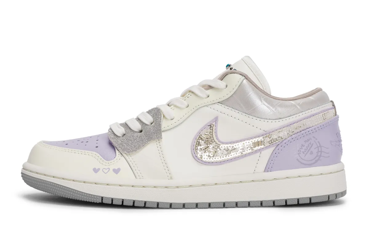 Jordan Air Jordan 1 Vintage Basketball Shoes Unisex Low Top Beige/White/Silver/Purple