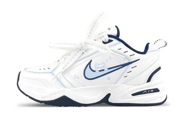 Nike Air Monarch 4 Synthetic Leather, Leather Slip Resistant Low top Chunky Sneakers Unisex White Blue