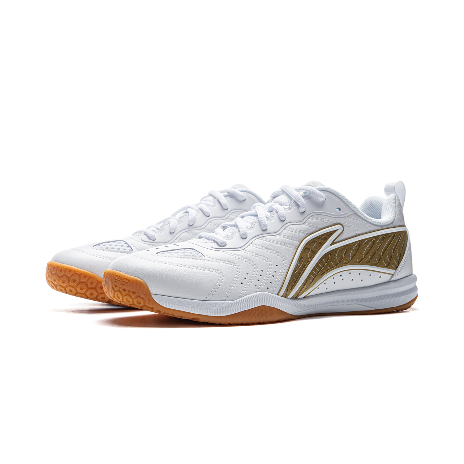 Li Ning Cushioning Slip Resistant Abrasion Resistant Training Scenario Low top Table Tennis Shoes Unisex White Gold