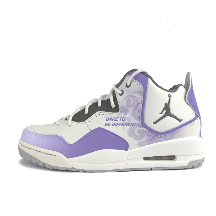 Jordan Courtside 23 Cushioning Slip Resistant Mid top Vintage Basketball Shoes Men's Purple White