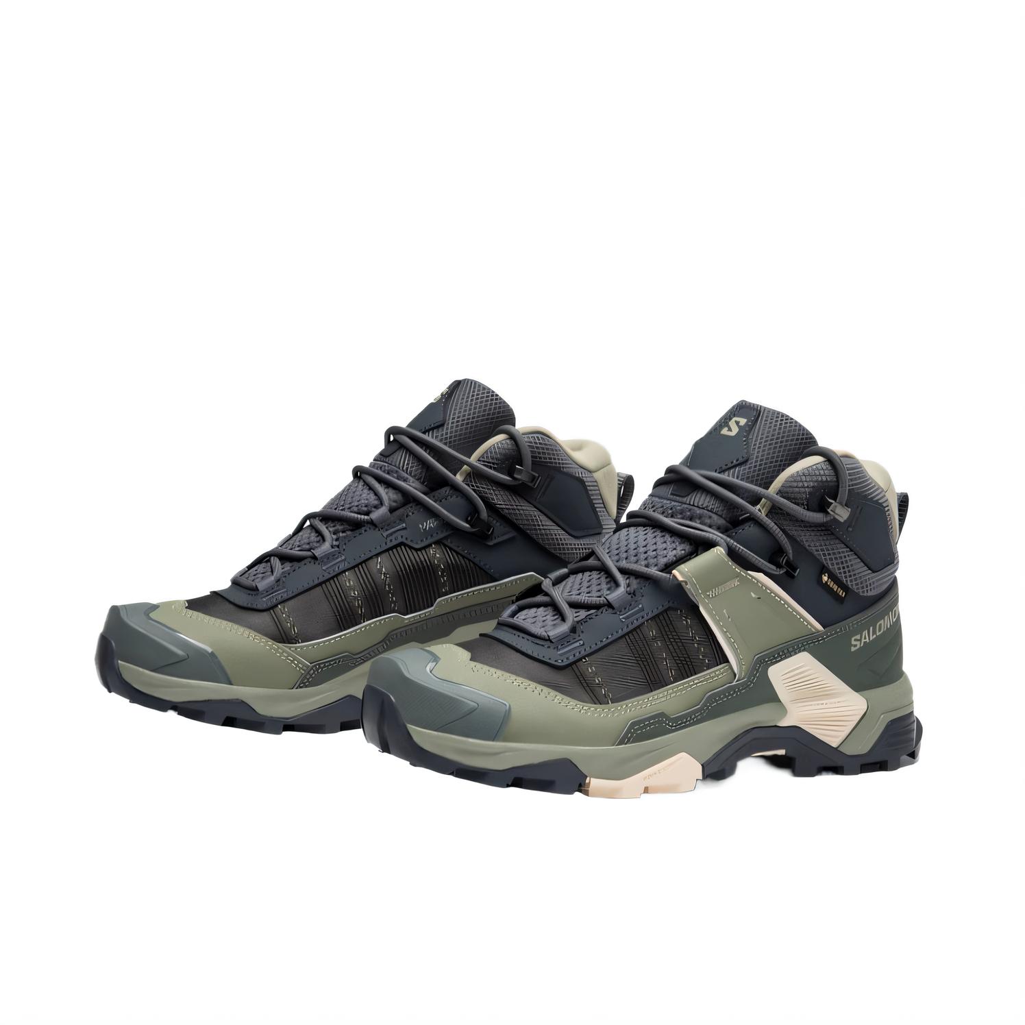 SALOMON X ULTRA 5 Cushioning Waterproof And Breathable Support Grip Mid top Hiking Shoes Women’s Gray Green