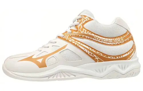 Mizuno Thunder Blade 2 Slip Resistant, Abrasion Resistant, Breathable Mid top Training Shoes Unisex White Gold