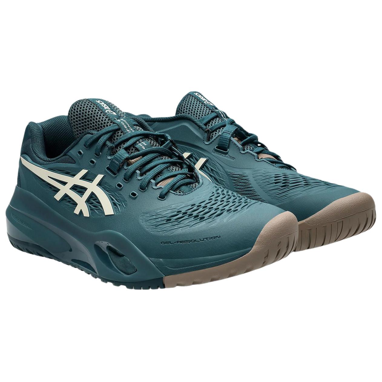 ASICS GEL RESOLUTION 10 Synthetic Leather Abrasion Resistant Breathable Low top Tennis Shoes Men’s Dark Green