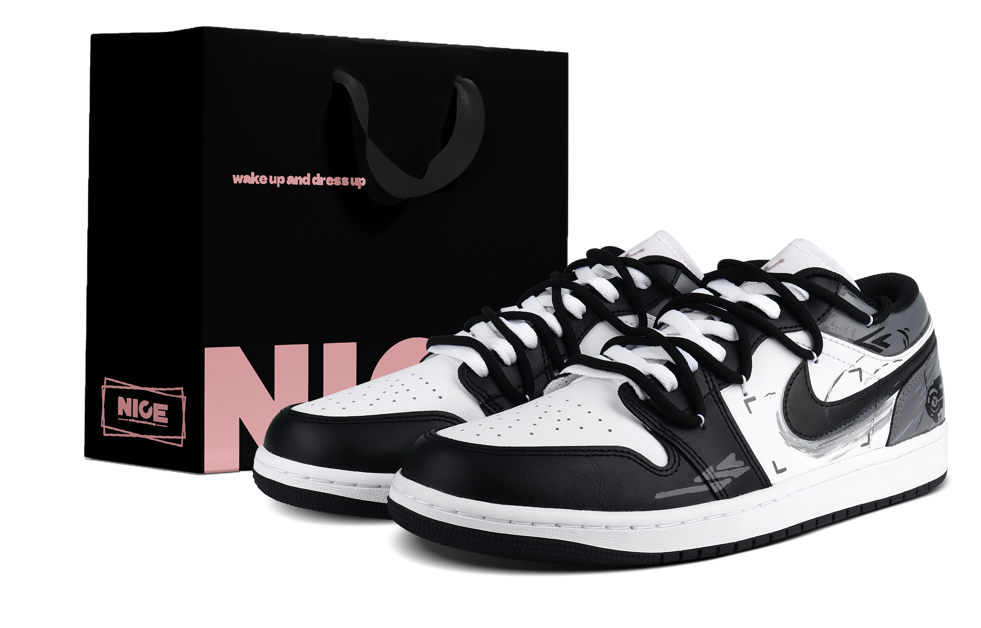 Jordan Air Jordan 1 Abrasion Resistant Abrasion Resistant Low top Vintage Basketball Shoes Unisex Black White Gray