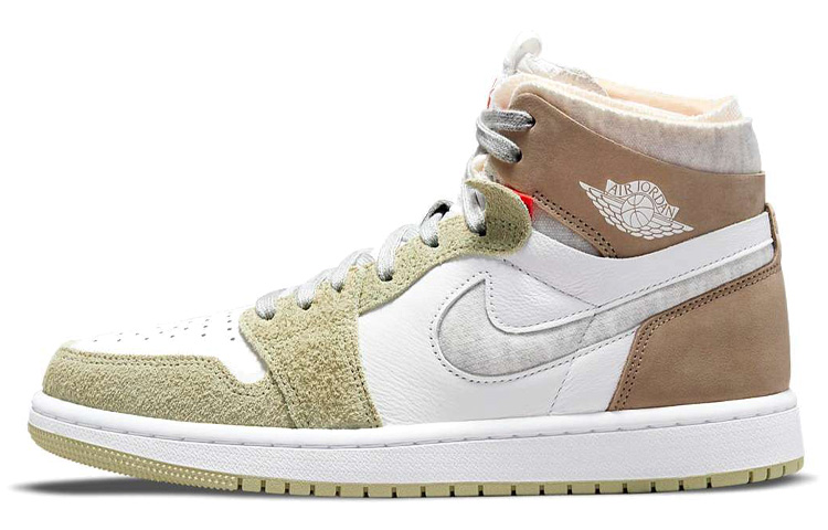 Jordan Air Jordan 1 high zoom air cmft \"olive aura\" Comfortable and versatile high-top retro basketball shoes women's white green brown