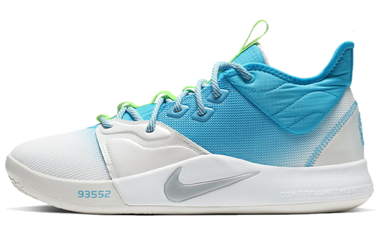 Nike PG 3 Lure Fishing Lure Round Toe Lace Mid Top Practical Basketball Shoes Men's Blue and White Gradient