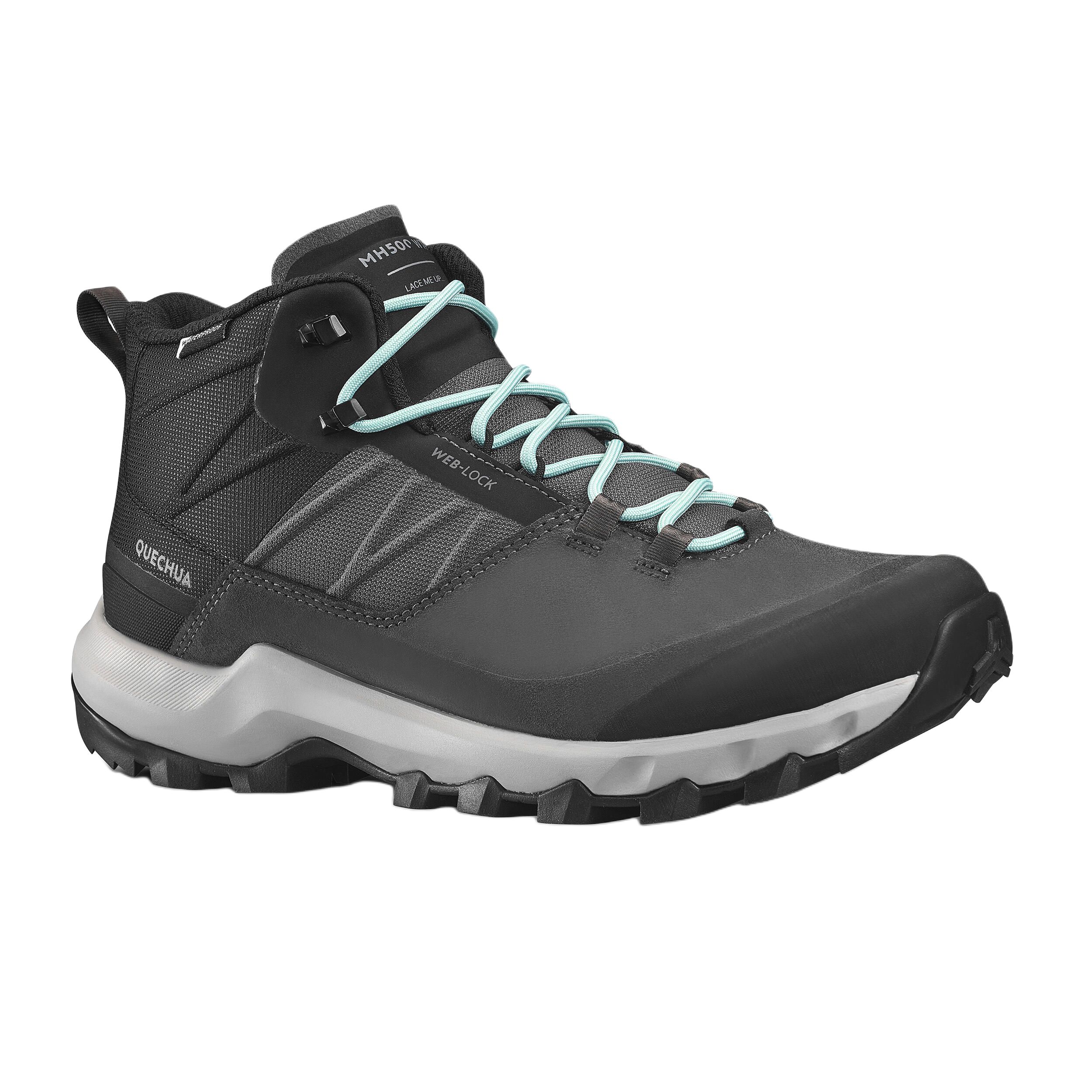 DECATHLON MH500 Non Slip And Waterproof Mid top Hiking Shoes Women’s Black Gray