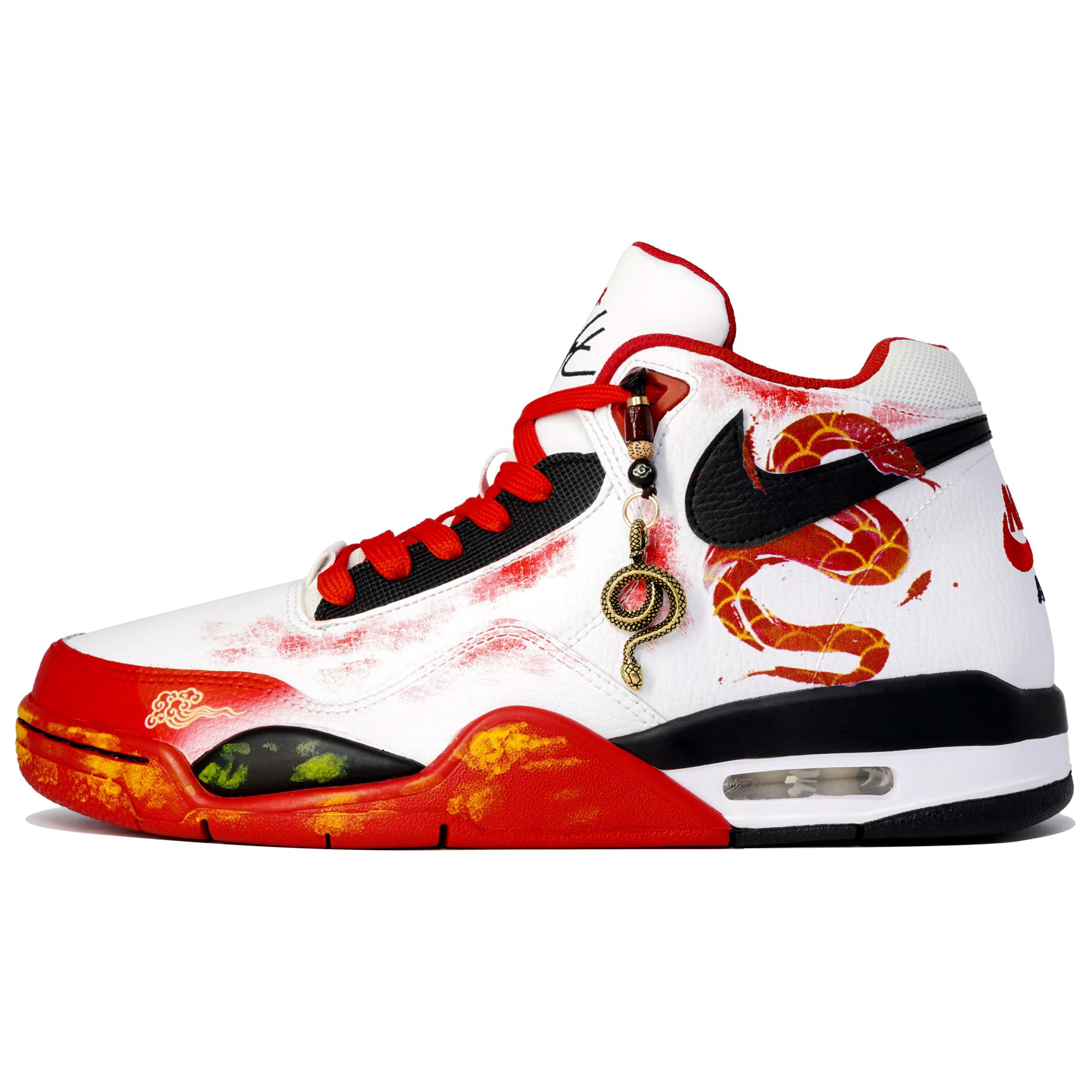 Nike Flight Legacy Slip Resistant Abrasion Resistant Mid top Vintage Basketball Shoes Unisex Red White Black