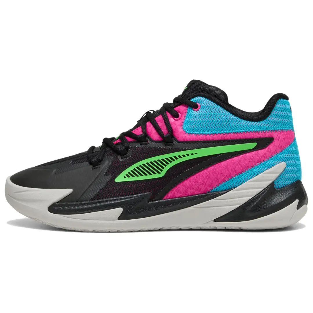 PUMA Slip Resistant Abrasion Resistant Mid top Basketball Shoes Unisex Black Pink