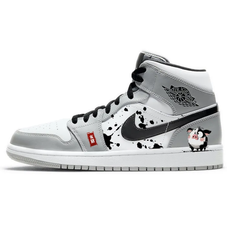 Jordan Air Jordan 1 Cushioning Slip Resistant Abrasion Resistant Mid top Vintage Basketball Shoes Men's Smoke Gray