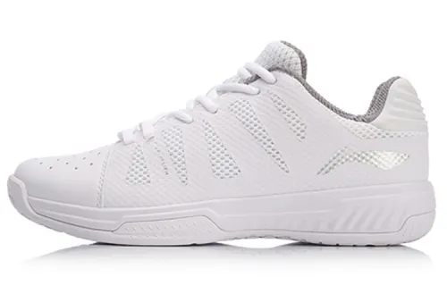Li Ning Synthetic Leather, Textile Cushioning Slip Resistant Low top Badminton Shoes Unisex White