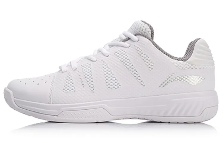Li Ning Synthetic Leather, Textile Cushioning Slip Resistant Low top Badminton Shoes Unisex White