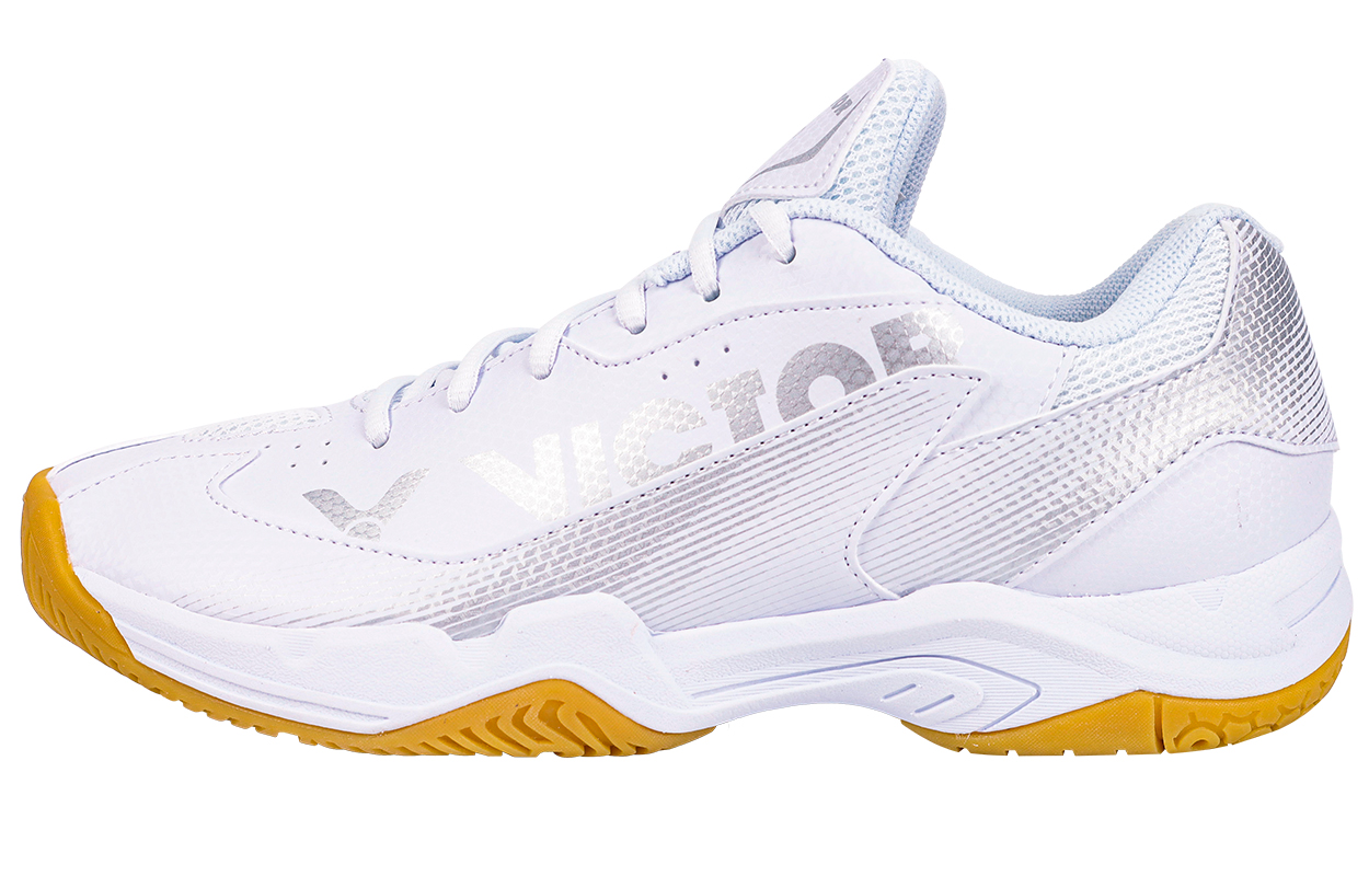 VICTOR Cushioning Slip Resistant Breathable Support Low top Badminton Shoes Unisex White Silver