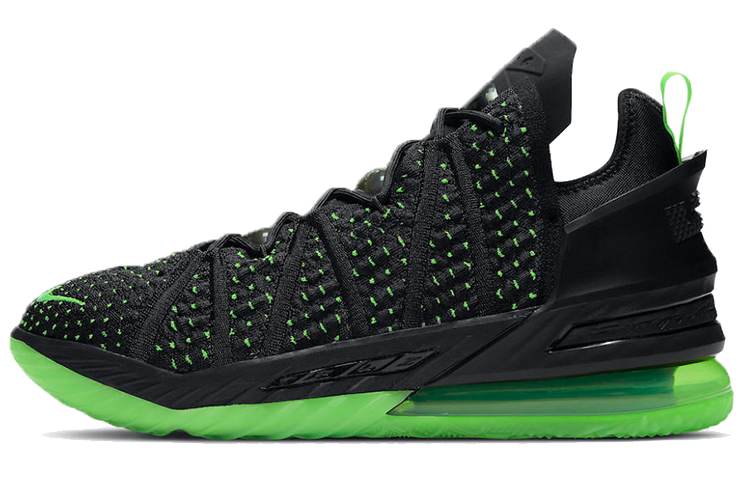 Nike Lebron 18 round head lace, low top practical basketball shoes, men's style, black, green and white, domestic version