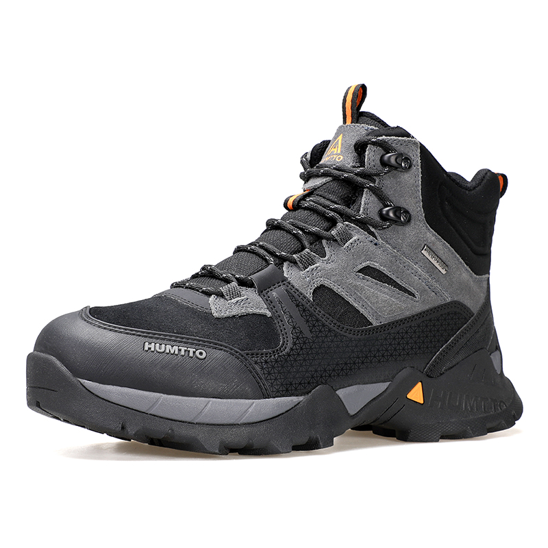HUMTTO Cow Leather, Textile, Synthetic Leather High top Outdoor Mountaineering Shoes Men’s Black