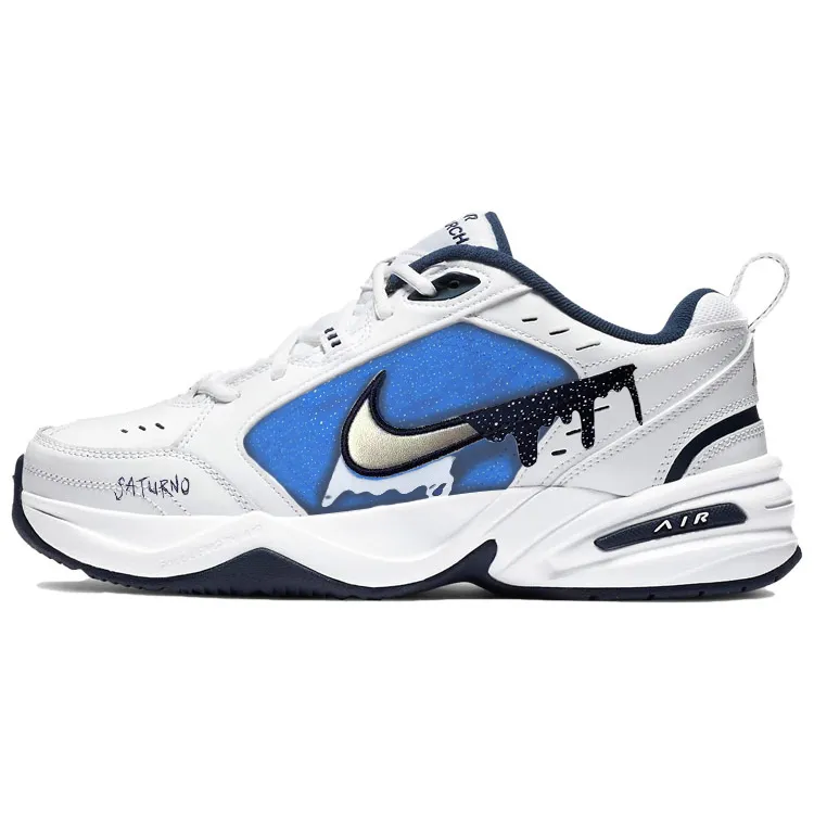 Nike Air Monarch 4 Dazzling Color, Starry Galaxy Cushioning Slip Resistant Low top Chunky Sneakers Unisex White Blue