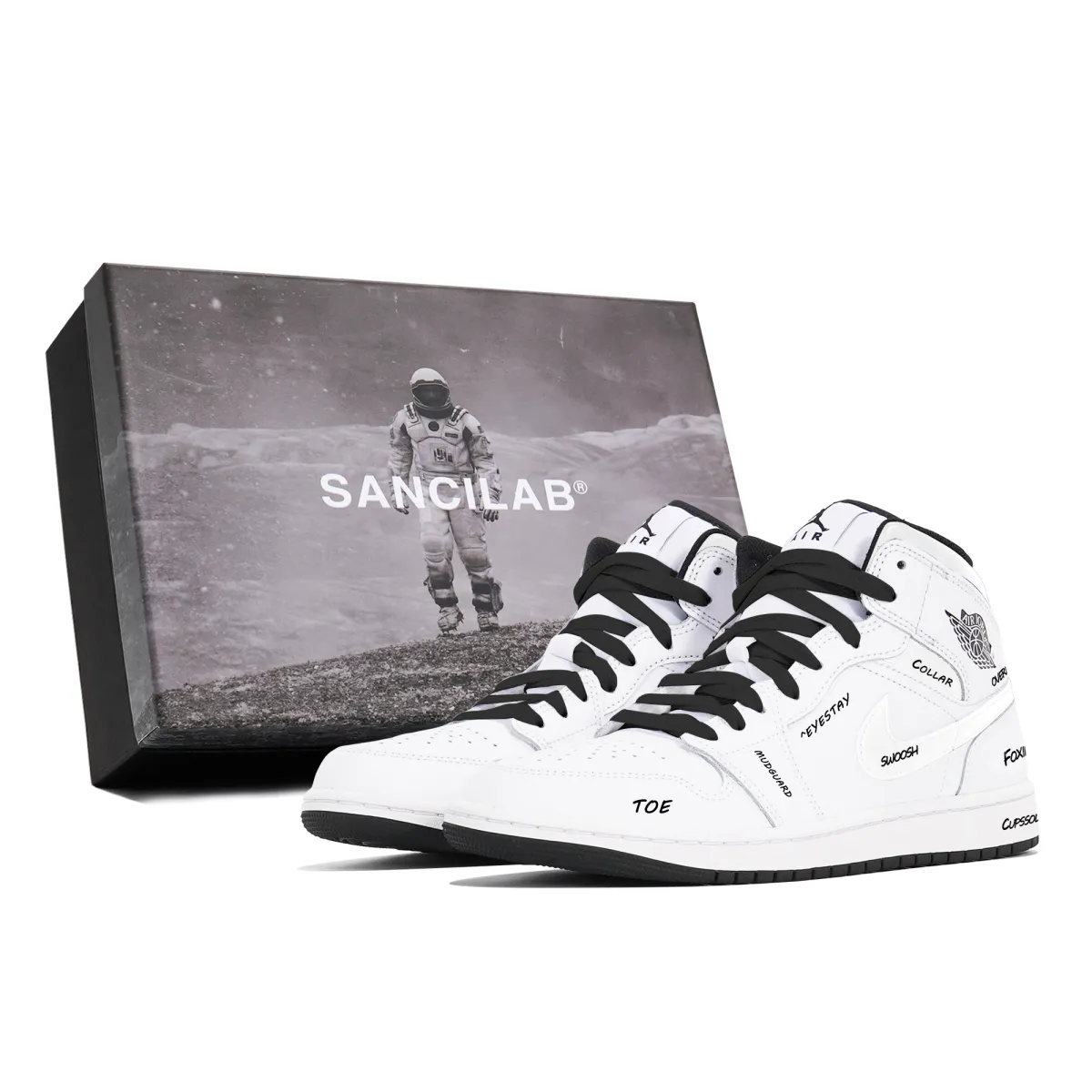 Jordan Air Jordan 1 Slip Resistant Abrasion Resistant Mid top Vintage Basketball Shoes Men's White Black
