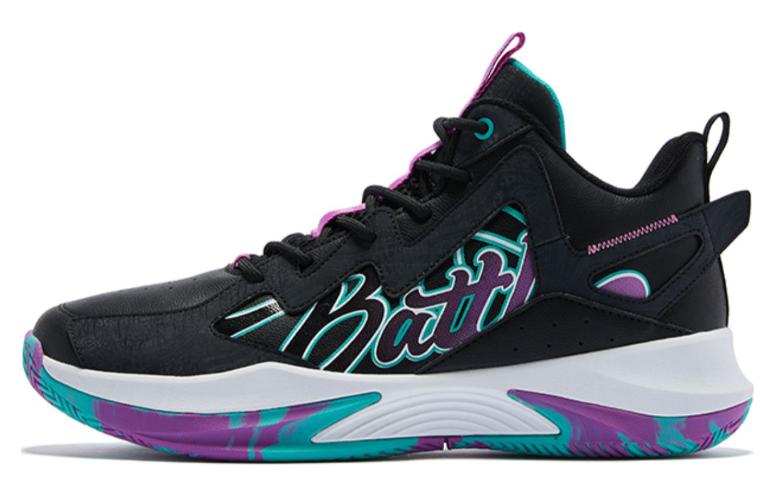 QIAODAN Basketball Shoes Men’s Mid Top Black/Purple/Green