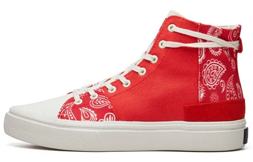 FILA FUSION Canvas Shoes Women's High Top Dark Blue/Fire Red
