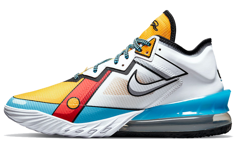 Nike Lebron 18 Low EP \"Cartoon Art\" 2D round head lace low top practical basketball shoes men and women same style white blue yellow domestic version