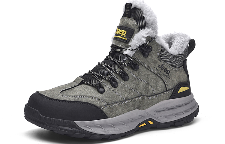 Jeep Fleece Lined Collection Thickened Mid top Outdoor Shoes Men’s Gray