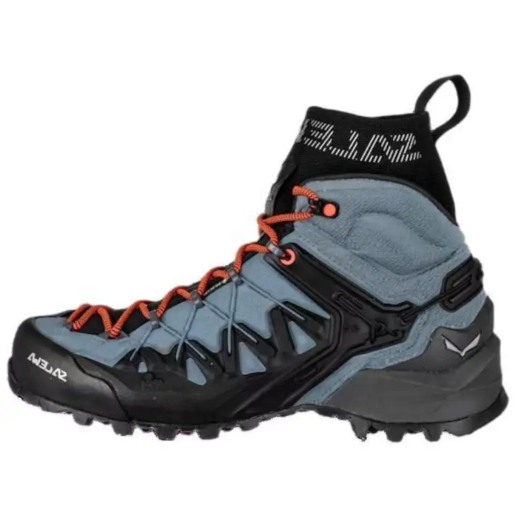 SALEWA Cushioning, Non Slip, And Waterproof Mid top Hiking Shoes Women's Blue Black