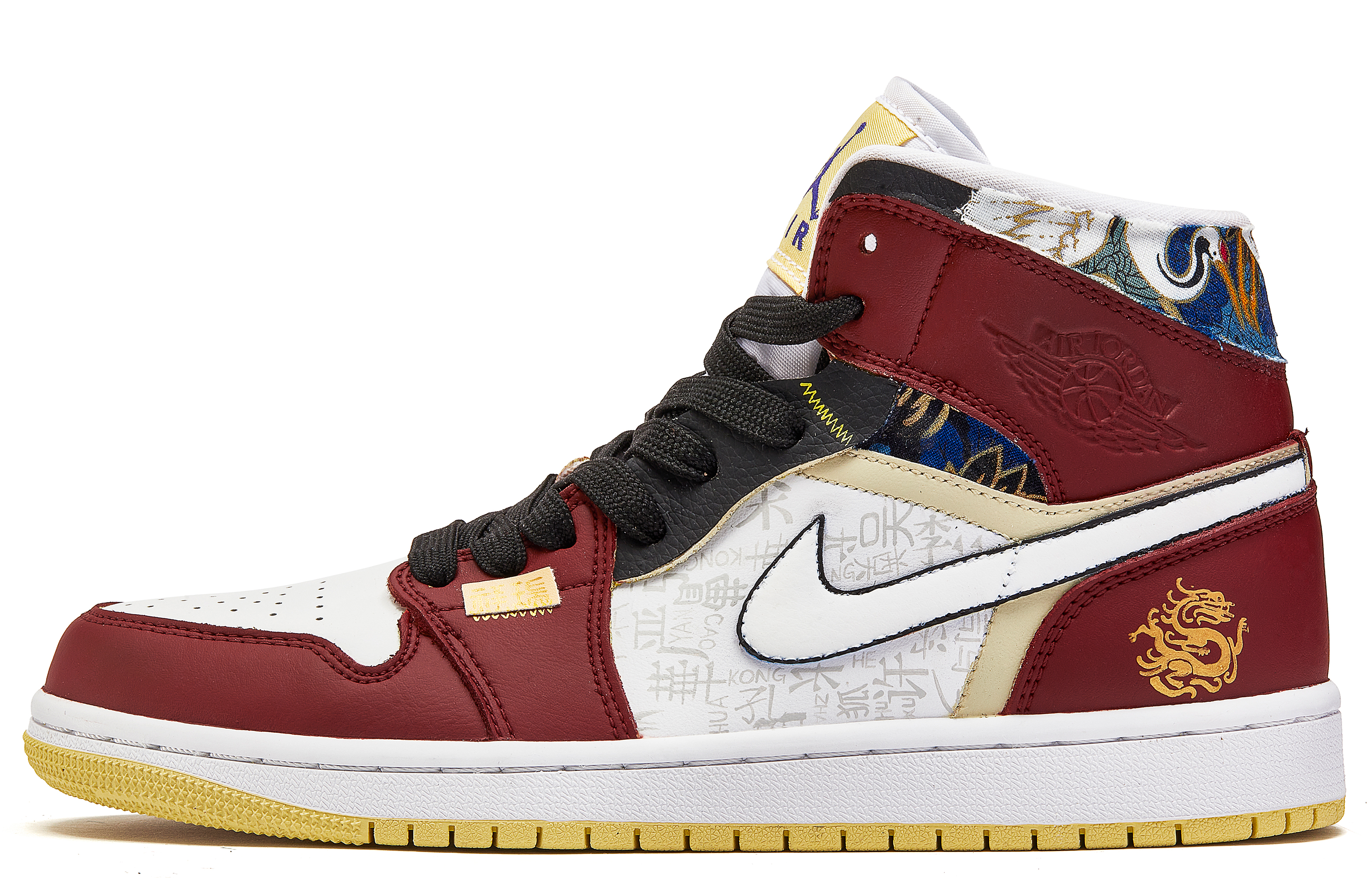 Jordan Air Jordan 1 Da Vinci Custom CNY Year Of The Dragon Limited Edition, Baigefu Mid top Vintage Basketball Shoes