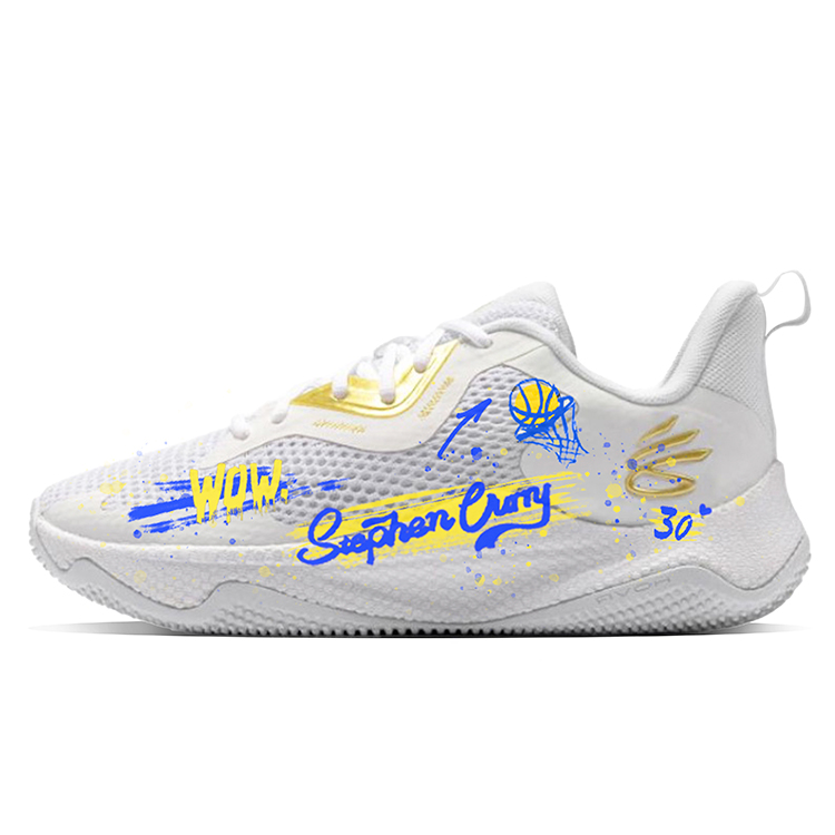 Under Armour Curry Splash 3 Fabric Slip Resistant Abrasion Resistant Low top Basketball Shoes Men’s White Blue Yellow