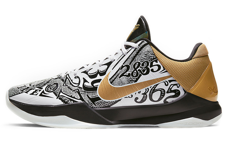 Nike Zoom Kobe 5 Protro \"Big Stage\" Fashionable and versatile Low-top Practical basketball shoes Men and women Black and white gold