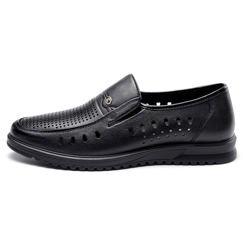 Qiangren 3515 Breathable Sandals Soft Sole Hollow Casual Leather Shoes Men's Style
