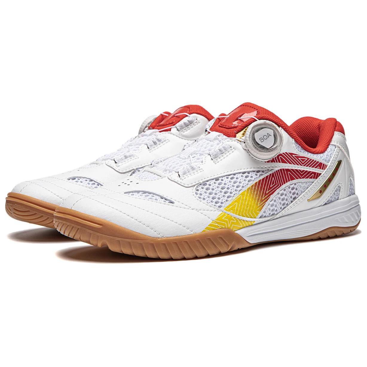 Li Ning Cushioning, Wear Resistant Low top Table Tennis Shoes Unisex White Red Yellow