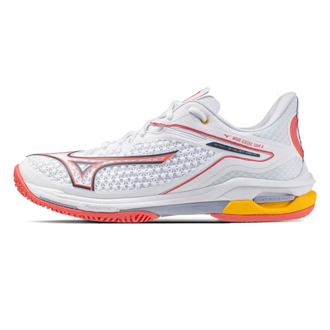 Mizuno Wave Exceed Tour 6 Cushioning Slip Resistant Abrasion Resistant Tennis Shoes Women's White Yellow Orange