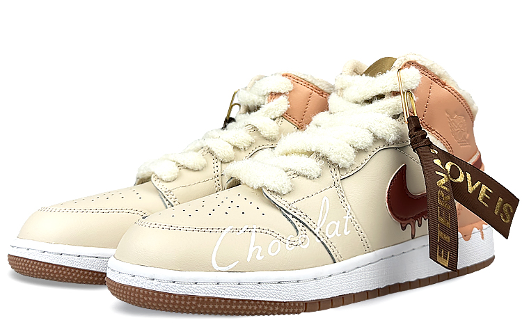 Jordan Air Jordan 1 Mid top Vintage Basketball Shoes GS Beige Coffee