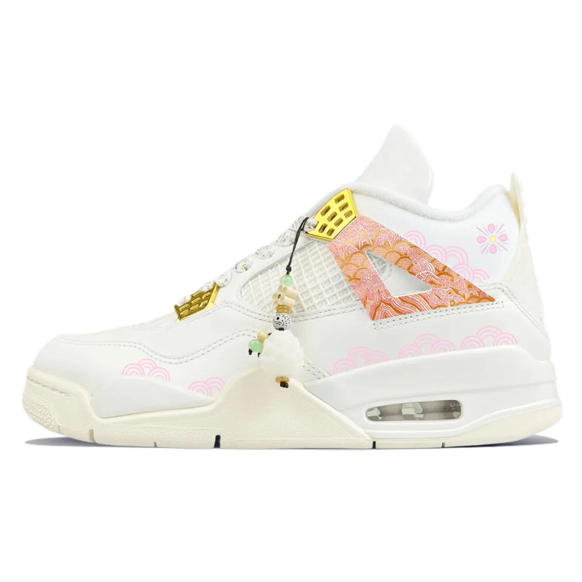 Jordan Air Jordan 4 Abrasion Resistant Mid top Vintage Basketball Shoes Women's White Pink
