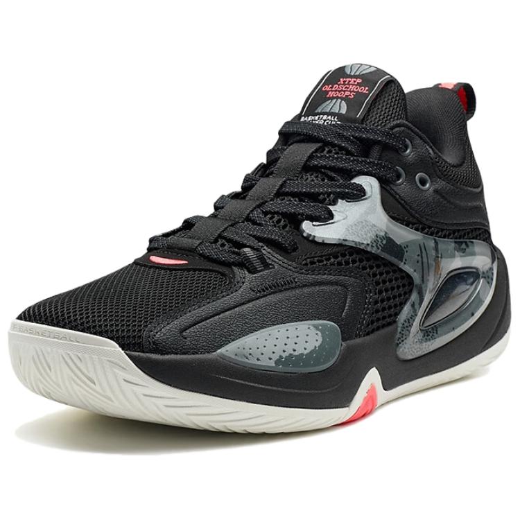 XTEP Cushioning Slip Resistant Abrasion Resistant Mid top Basketball Shoes Men’s Black